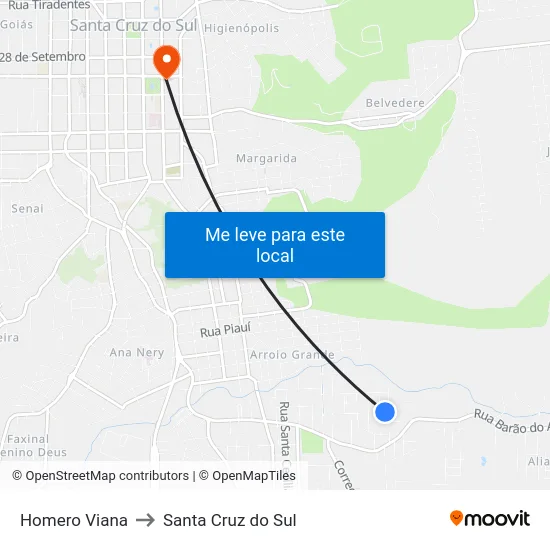Homero Viana to Santa Cruz do Sul map