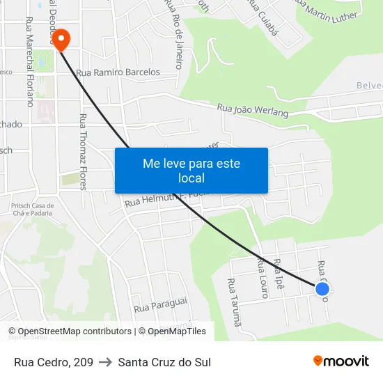 Rua Cedro, 209 to Santa Cruz do Sul map