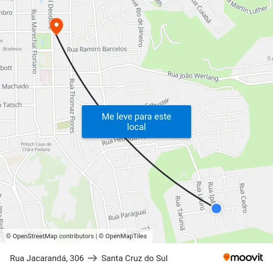 Rua Jacarandá, 306 to Santa Cruz do Sul map