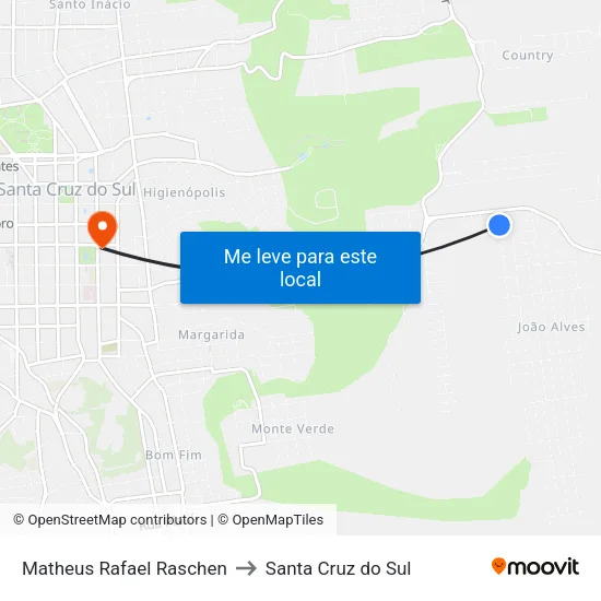 Matheus Rafael Raschen to Santa Cruz do Sul map