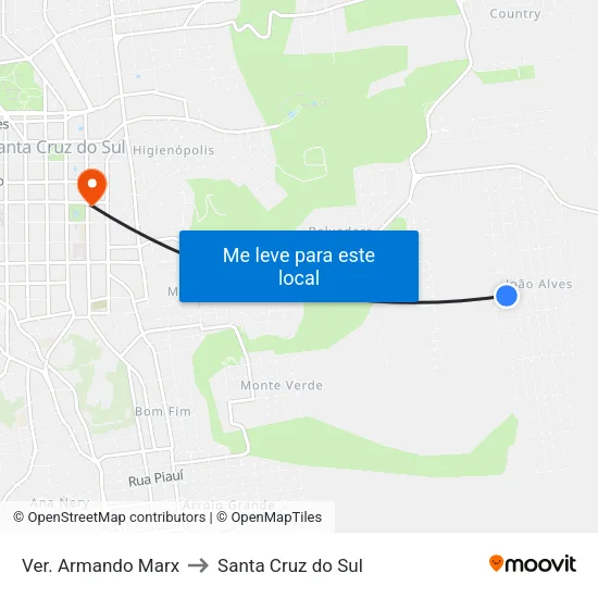 Ver. Armando Marx to Santa Cruz do Sul map