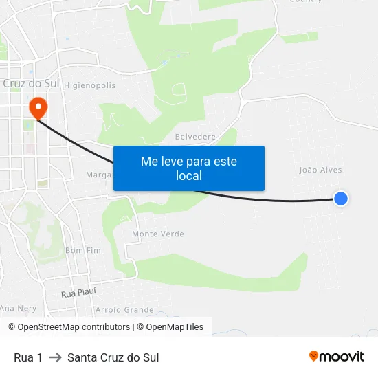 Rua 1 to Santa Cruz do Sul map