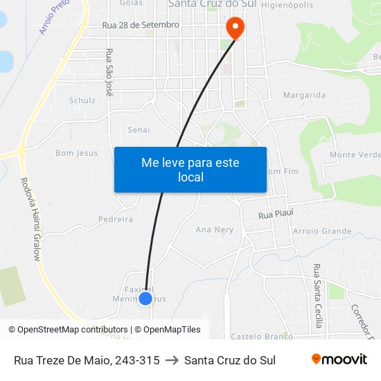 Rua Treze De Maio, 243-315 to Santa Cruz do Sul map