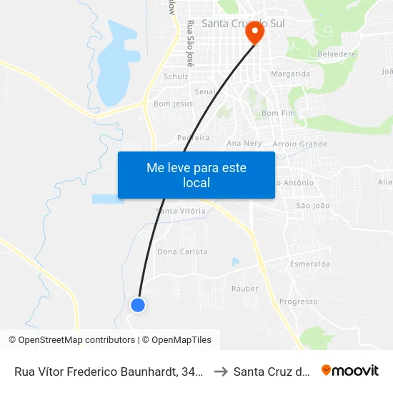 Rua Vítor Frederico Baunhardt, 3496-3750 to Santa Cruz do Sul map