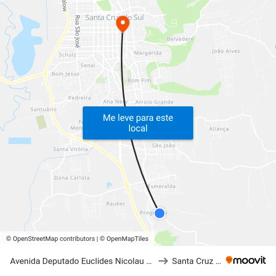 Avenida Deputado Euclides Nicolau Kliemann, 3610 to Santa Cruz do Sul map