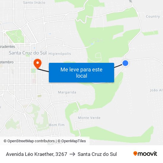 Avenida Léo Kraether, 3267 to Santa Cruz do Sul map