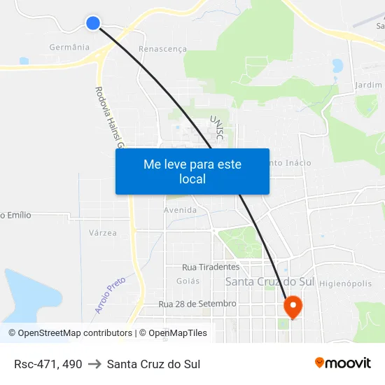 Rsc-471, 490 to Santa Cruz do Sul map