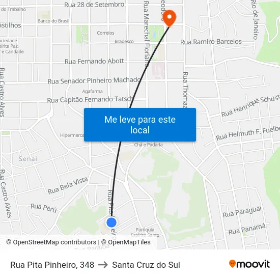 Rua Pita Pinheiro, 348 to Santa Cruz do Sul map