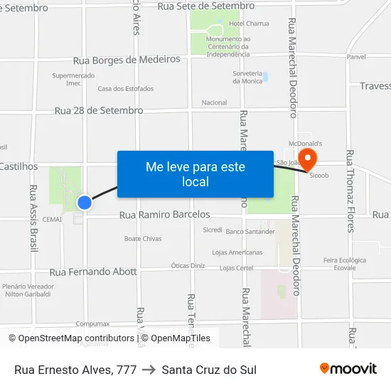 Rua Ernesto Alves, 777 to Santa Cruz do Sul map