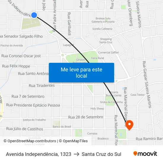 Avenida Independência, 1323 to Santa Cruz do Sul map