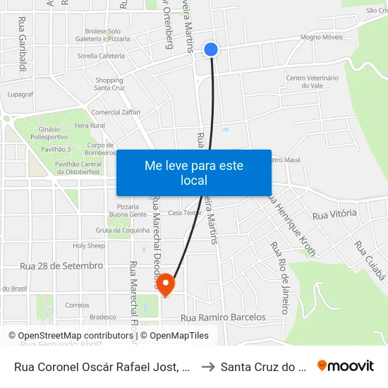 Rua Coronel Oscár Rafael Jost, 588 to Santa Cruz do Sul map