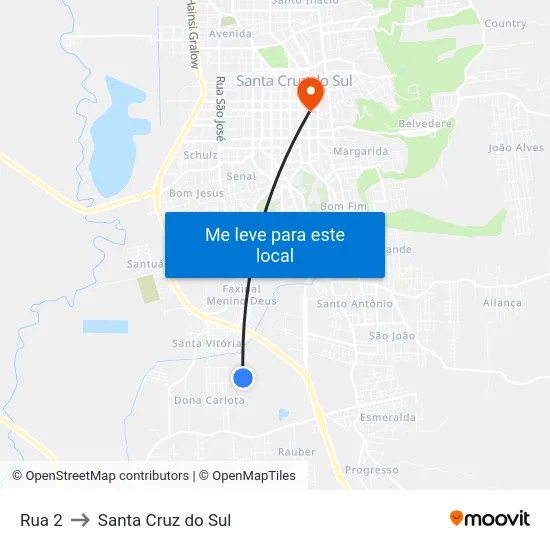 Rua 2 to Santa Cruz do Sul map