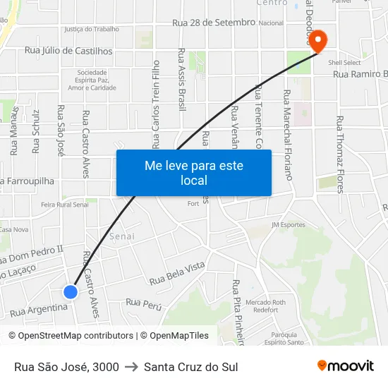 Rua São José, 3000 to Santa Cruz do Sul map