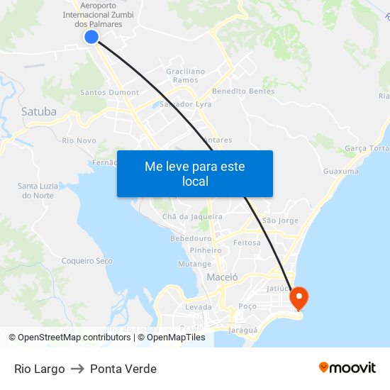 Rio Largo to Ponta Verde map