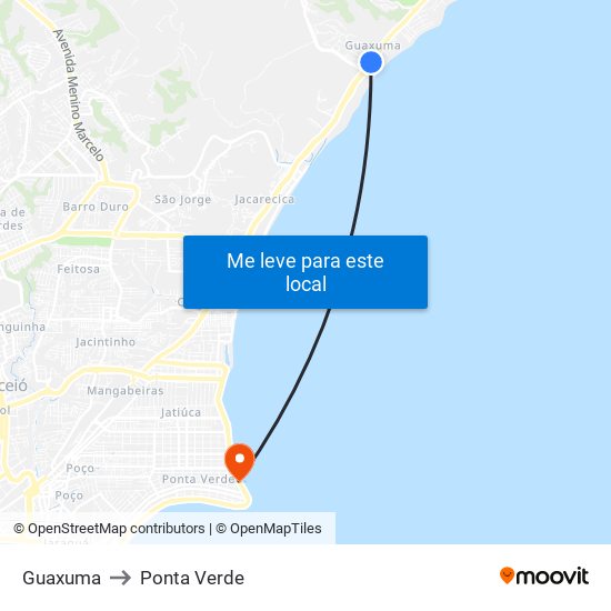 Guaxuma to Ponta Verde map