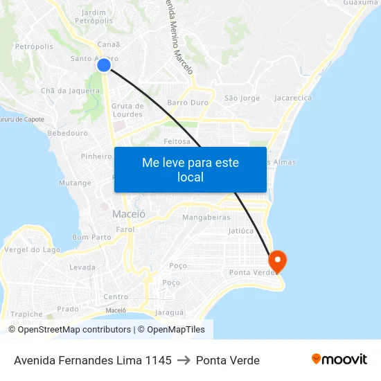 Avenida Fernandes Lima 1145 to Ponta Verde map