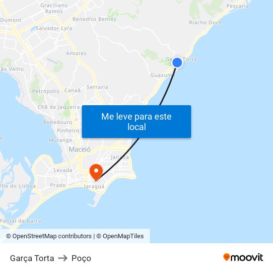 Garça Torta to Poço map