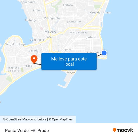 Ponta Verde to Prado map