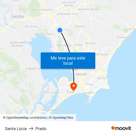 Santa Lúcia to Prado map