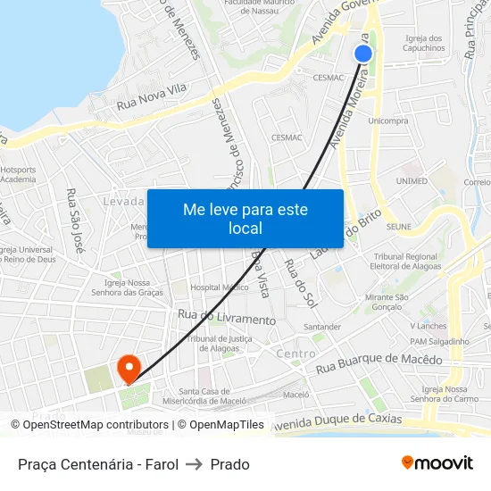 Praça Centenária - Farol to Prado map