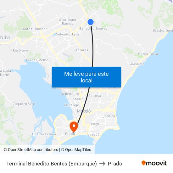 Terminal Benedito Bentes (Embarque) to Prado map