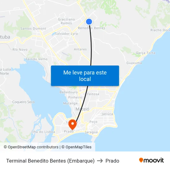 Terminal Benedito Bentes (Embarque) to Prado map