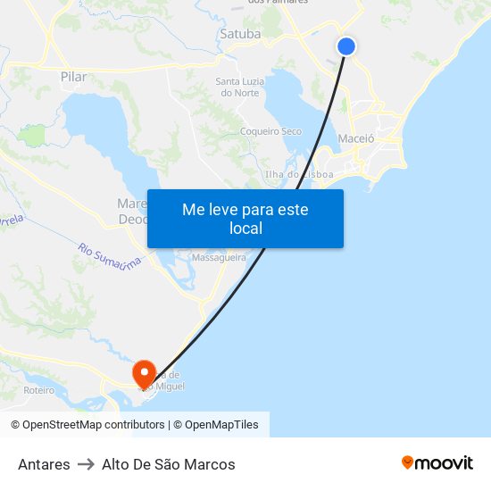 Antares to Alto De São Marcos map