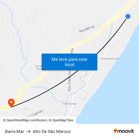 Barra Mar to Alto De São Marcos map