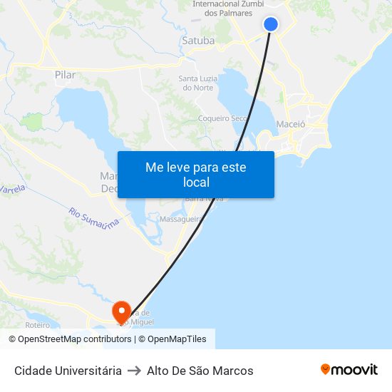 Cidade Universitária to Alto De São Marcos map