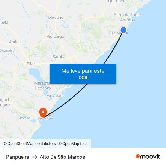Paripueira to Alto De São Marcos map