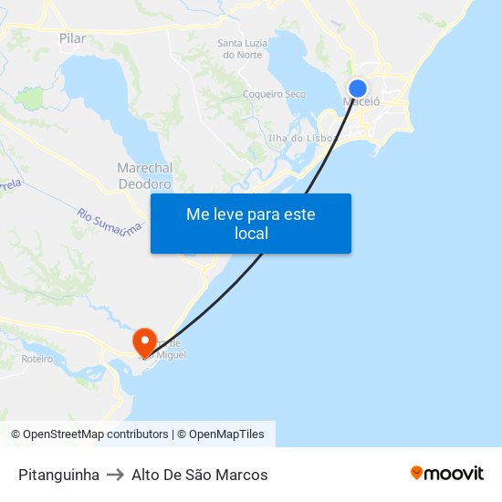 Pitanguinha to Alto De São Marcos map