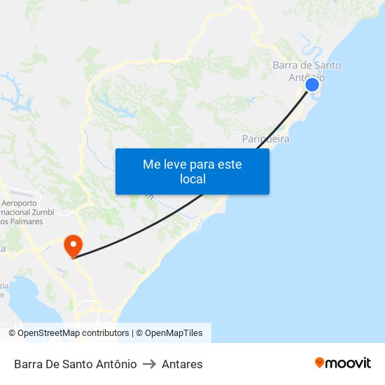 Barra De Santo Antônio to Antares map