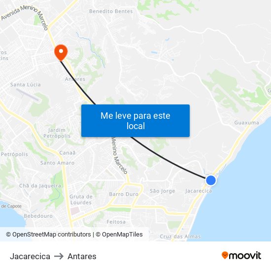 Jacarecica to Antares map