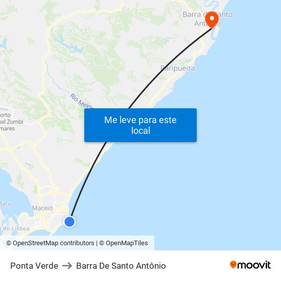 Ponta Verde to Barra De Santo Antônio map