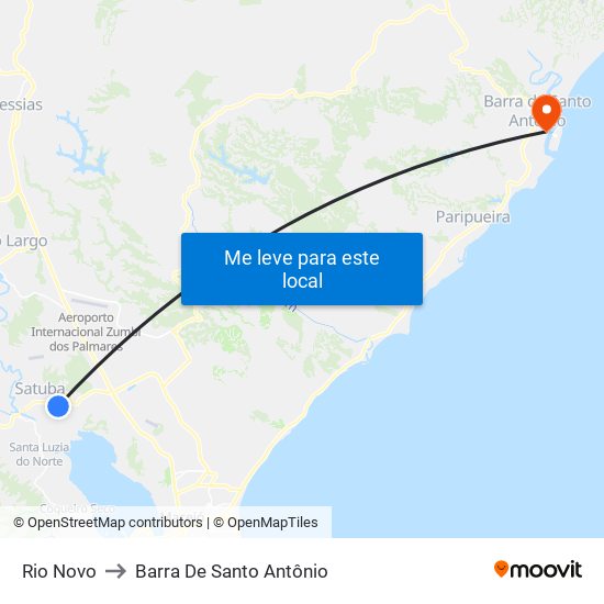 Rio Novo to Barra De Santo Antônio map