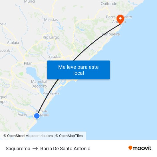 Saquarema to Barra De Santo Antônio map