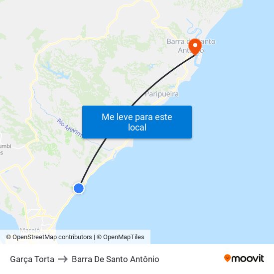 Garça Torta to Barra De Santo Antônio map