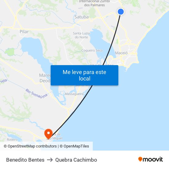 Benedito Bentes to Quebra Cachimbo map