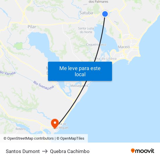 Santos Dumont to Quebra Cachimbo map