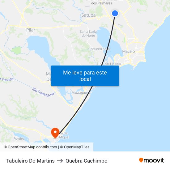 Tabuleiro Do Martins to Quebra Cachimbo map