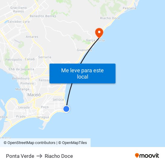 Ponta Verde to Riacho Doce map