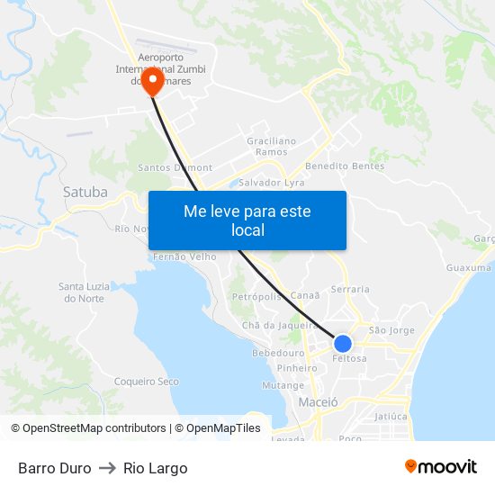 Barro Duro to Rio Largo map