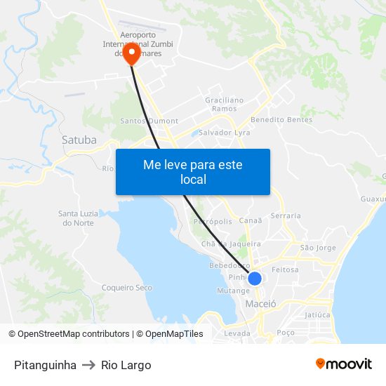 Pitanguinha to Rio Largo map