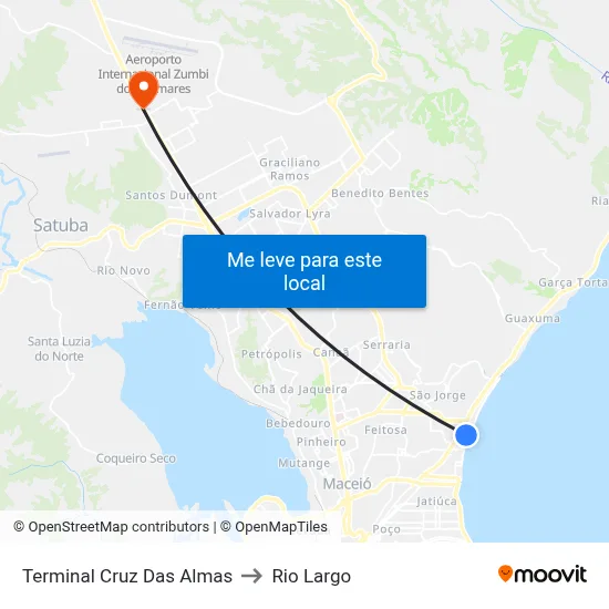 Terminal Cruz Das Almas to Rio Largo map