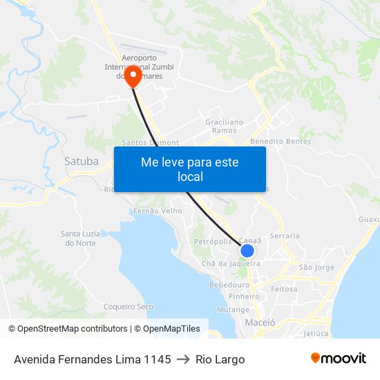 Avenida Fernandes Lima 1145 to Rio Largo map