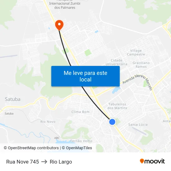 Rua Nove 745 to Rio Largo map