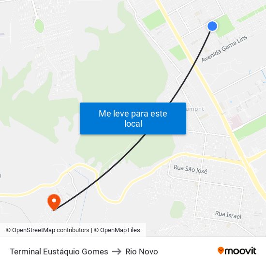 Terminal Eustáquio Gomes to Rio Novo map