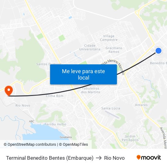 Terminal Benedito Bentes (Embarque) to Rio Novo map