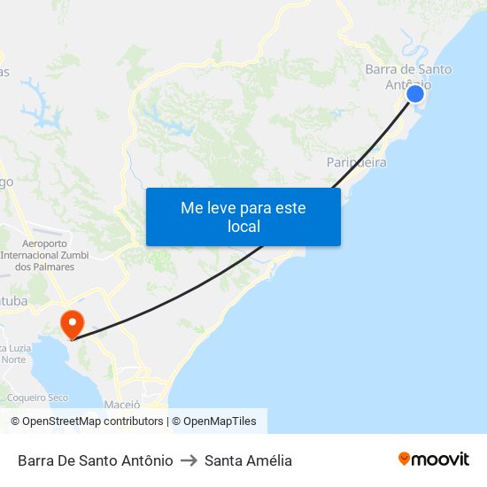 Barra De Santo Antônio to Santa Amélia map