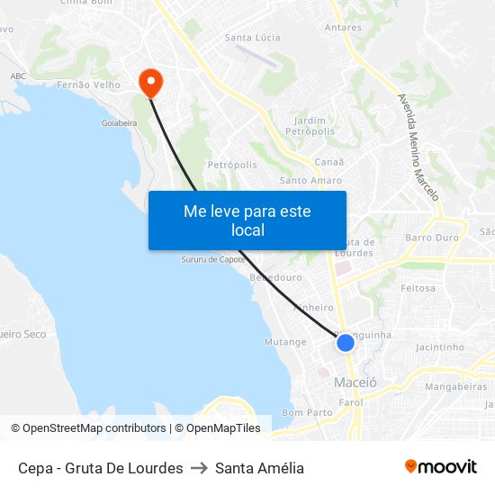 Cepa - Gruta De Lourdes to Santa Amélia map